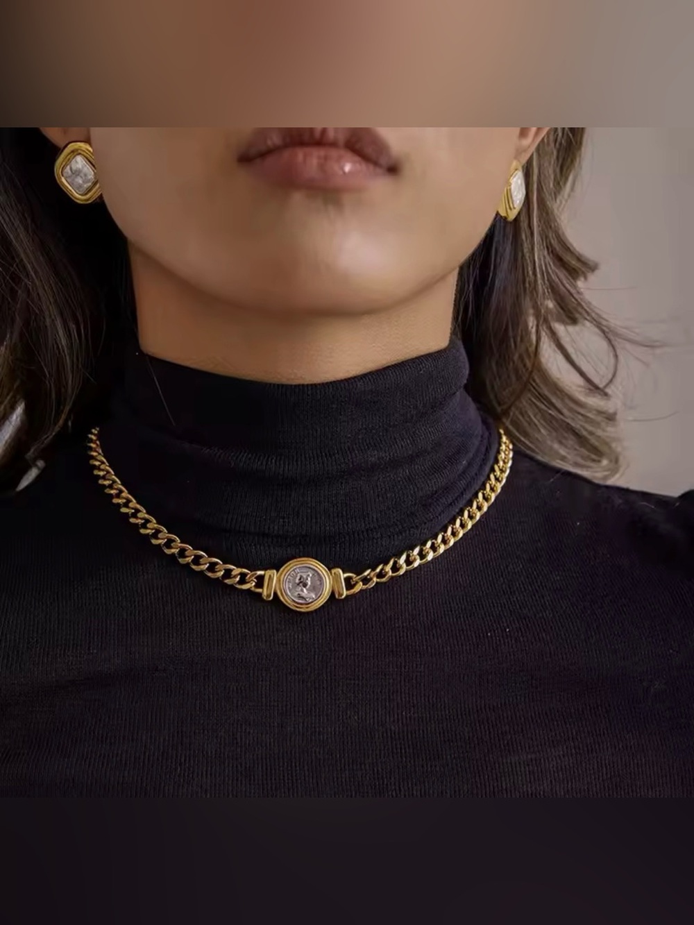 Portrait coin cuban link chain necklaces stainless steel necklaces vintage punk